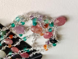 Multi Gemstone Faceted Rondelle 3-3.5mm & Pear 6x8-7x9mm Wire Wrapped Beaded Rosary Chain 925 Silver Rosary Chain for Necklace - PSG377