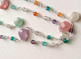 Multi Gemstone Faceted Rondelle 3-3.5mm & Pear 6x8-7x9mm Wire Wrapped Beaded Rosary Chain 925 Silver Rosary Chain for Necklace - PSG377