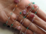 Multi Gemstone Faceted Rondelle 3-3.5mm & Pear 6x8-7x9mm Wire Wrapped Beaded Rosary Chain 925 Silver Rosary Chain for Necklace - PSG377