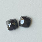 5mm Black Diamond Pair, Natural Black Square Shaped Rose Cut Faceted Cushion Diamond Flat Back Cabochon for Earring - PDD776
