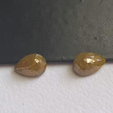 7x5mm Yellow Faceted Pear Diamond, Natural Pear Shaped Rose Cut 2 Pcs Flat Back Diamond Cabochon for Earring - PVD87