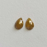 7x5mm Yellow Faceted Pear Diamond, Natural Pear Shaped Rose Cut 2 Pcs Flat Back Diamond Cabochon for Earring - PVD87