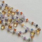 Citrine Faceted Heart 5-6mm & Multi Gemstone Rondelle 2.5mm Wire Wrapped Beaded Rosary Chain 925 Silver Polish Smoky Necklace - PSG379