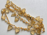 Citrine Faceted Rondelle 2mm & Leaf Carving 8-11mm Wire Wrapped Beaded Rosary Chain 925 Silver Gold Polish Citrine Rosary Chain Necklace - PSG381