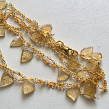 Citrine Faceted Rondelle 2mm & Leaf Carving 8-11mm Wire Wrapped Beaded Rosary Chain 925 Silver Gold Polish Citrine Rosary Chain Necklace - PSG381