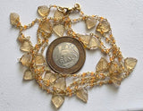 Citrine Faceted Rondelle 2mm & Leaf Carving 8-11mm Wire Wrapped Beaded Rosary Chain 925 Silver Gold Polish Citrine Rosary Chain Necklace - PSG381