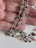 Multi Tourmaline Faceted Drop 3-5mm & Multi Tourmaline Rondelle 3mm Wire Wrapped Beaded Rosary Chain 925 Silver Necklace Rosary - PSG383