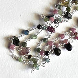 Multi Tourmaline Faceted Drop 3-5mm & Multi Tourmaline Rondelle 3mm Wire Wrapped Beaded Rosary Chain 925 Silver Necklace Rosary - PSG383
