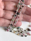 Multi Tourmaline Faceted Drop 3-5mm & Multi Tourmaline Rondelle 3mm Wire Wrapped Beaded Rosary Chain 925 Silver Necklace Rosary - PSG383