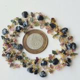 Snow Flake Obsidian Faceted Heart 7mm & Multi tourmaline Rough 4-6mm Wire Wrapped Beaded Rosary Chain 925 Silver - PSG378