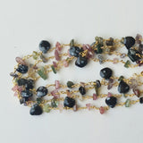 Snow Flake Obsidian Faceted Heart 7mm & Multi tourmaline Rough 4-6mm Wire Wrapped Beaded Rosary Chain 925 Silver - PSG378