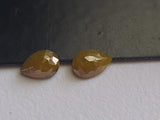 7x5mm Yellow Faceted Pear Diamond, Natural Pear Shaped Rose Cut 2 Pcs Flat Back Diamond Cabochon for Earring - PVD87
