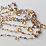 Citrine Faceted Heart 5-6mm & Multi Gemstone Rondelle 2.5mm Wire Wrapped Beaded Rosary Chain 925 Silver Polish Smoky Necklace - PSG379