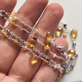 Citrine Faceted Heart 5-6mm & Multi Gemstone Rondelle 2.5mm Wire Wrapped Beaded Rosary Chain 925 Silver Polish Smoky Necklace - PSG379