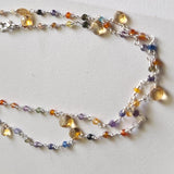 Citrine Faceted Heart 5-6mm & Multi Gemstone Rondelle 2.5mm Wire Wrapped Beaded Rosary Chain 925 Silver Polish Smoky Necklace - PSG379