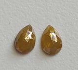 7x5mm Yellow Faceted Pear Diamond, Natural Pear Shaped Rose Cut 2 Pcs Flat Back Diamond Cabochon for Earring - PVD87