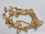 Citrine Faceted Rondelle 2mm & Leaf Carving 8-11mm Wire Wrapped Beaded Rosary Chain 925 Silver Gold Polish Citrine Rosary Chain Necklace - PSG381