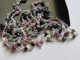 Multi Tourmaline Faceted Drop 3-5mm & Multi Tourmaline Rondelle 3mm Wire Wrapped Beaded Rosary Chain 925 Silver Necklace Rosary - PSG383