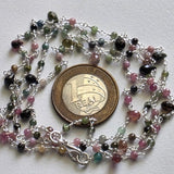 Multi Tourmaline Faceted Drop 3-5mm & Multi Tourmaline Rondelle 3mm Wire Wrapped Beaded Rosary Chain 925 Silver Necklace Rosary - PSG383