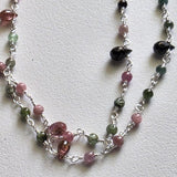 Multi Tourmaline Faceted Drop 3-5mm & Multi Tourmaline Rondelle 3mm Wire Wrapped Beaded Rosary Chain 925 Silver Necklace Rosary - PSG383