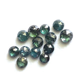 Green Blue MELEE Diamonds, 2-2.5mm Round Rose Cut Flat Back Cabochon Faceted Blue Green Diamond For Jewelry (2Pcs To 4Pcs) - PPKJ159