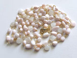 Pink Opal Faceted Heart 5-6mm & Pink Opal Oval 6mm Wire Wrapped Beaded Rosary Chain 925 Silver Gold Polish for Necklace - PSG384