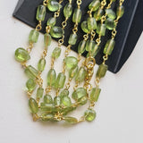 Peridot Faceted Pear 5-6mm & Drum Plain 5-7mm Wire Wrapped Rosary Chain-PSG389