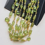 Peridot Faceted Pear 5-6mm & Drum Plain 5-7mm Wire Wrapped Rosary Chain-PSG389