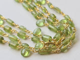 Peridot Faceted Pear 5-6mm & Drum Plain 5-7mm Wire Wrapped Rosary Chain-PSG389