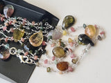 Tourmaline Rondelle 3.5mm & Pear 7x9-9x11mm Wire Wrapped Rosary Chain -PSG388