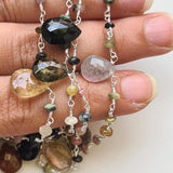 Tourmaline Rondelle 3.5mm & Pear 7x9-9x11mm Wire Wrapped Rosary Chain -PSG388