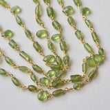 Peridot Faceted Pear 5-6mm & Drum Plain 5-7mm Wire Wrapped Rosary Chain-PSG389