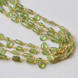 Peridot Faceted Pear 5-6mm & Drum Plain 5-7mm Wire Wrapped Rosary Chain-PSG389