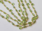 Peridot Faceted Pear 5-6mm & Drum Plain 5-7mm Wire Wrapped Rosary Chain-PSG389