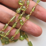 Peridot Faceted Pear 5-6mm & Drum Plain 5-7mm Wire Wrapped Rosary Chain-PSG389