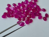 5x7mm Hot Pink Chalcedony Oval Plain Cabochons, Pink Chalcedony Flat Back