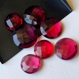 11.5-16 mm Ruby Pink Colored Quartz, 3 Pieces Faceted Ruby Pink Hydro Quartz Round Shaped Stones, Coin Double Side Cut For Jewelry - PSG390