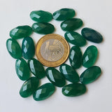 12x20mm Green Onyx Rose Cut Cabochons, Green Onyx Faceted Oval Flat Back
