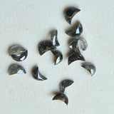 4mm/4.5mm/5mm Black Salt and Pepper Half Crescent Moon Rose Cut Diamond Loose Cabochon, Calibrated Moon Shape Diamond for Jewelry (1Pc to 2 Pcs) - PDD898