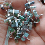 7-12mm Blue Green Tourmaline Sticks Single Loop Connectors, 5 Pcs Natural Tourmaline 925 Silver Connectors Finding Silver Charm - PSG391
