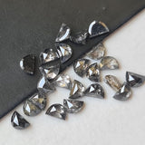 3mm Black Salt and Pepper Half Crescent Moon Rose Cut Diamond Loose Cabochon, Calibrated D Shape Diamond (1Pc to 2Pcs) - PDD906