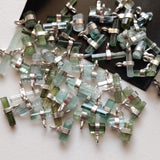 7-12mm Blue Green Tourmaline Sticks Single Loop Connectors, 5 Pcs Natural Tourmaline 925 Silver Connectors Finding Silver Charm - PSG391