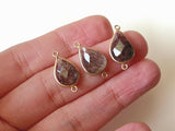 18mm Black Rutiliated Quartz Connectors, 3 pcs Rutile Faceted Pear Shape 925 Silver Gold Polished Bezel Connectors Charm - PSG397