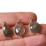 20mm Black Rutiliated Quartz Connectors, 3 pcs Rutile Faceted Pear Shape 925 Silver Gold Polished Bezel Connectors Charm - PSG398