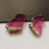 Watermelon Tourmaline Slices, Matched Pair 2 Pcs Raw Watermelon Tourmaline Slices, 7.5x11mm - VICP290M2