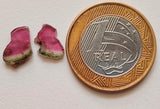 Watermelon Tourmaline Slices, Matched Pair 2 Pcs Raw Watermelon Tourmaline Slices, 7.5x11mm - VICP290M2