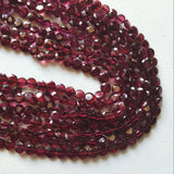 4-4.5mm Garnet Faceted Coin Beads For Jewelry, Garnet Round Coin Beads, 13IN (1 ST To 5 ST) - PAG37