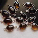 13-16mm Smoky Quartz Connectors, Smoky Quartz Oval Shape 925 Silver Connectors, 5 Pc Smoky Quartz Bezel Connector, Finding Charm - GODPC5006