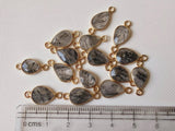 17-18mm Black Rutiliated Quartz Connectors, 5 pcs Rutile Faceted Pear Shape 925 Silver Gold Polished Bezel Connectors Charm - KS3284