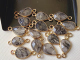 17-18mm Black Rutiliated Quartz Connectors, 5 pcs Rutile Faceted Pear Shape 925 Silver Gold Polished Bezel Connectors Charm - KS3284